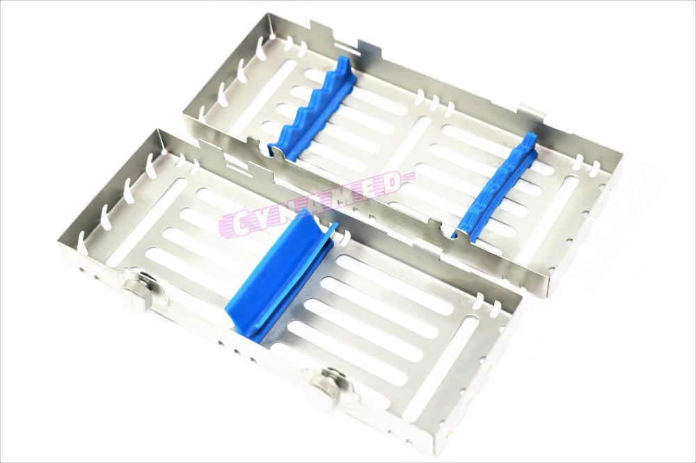 GERMAN DOUBLE BUTTON DETACHABLE STERILIZATION CASSETTE FOR 5 INSTRUMENTS BLUE