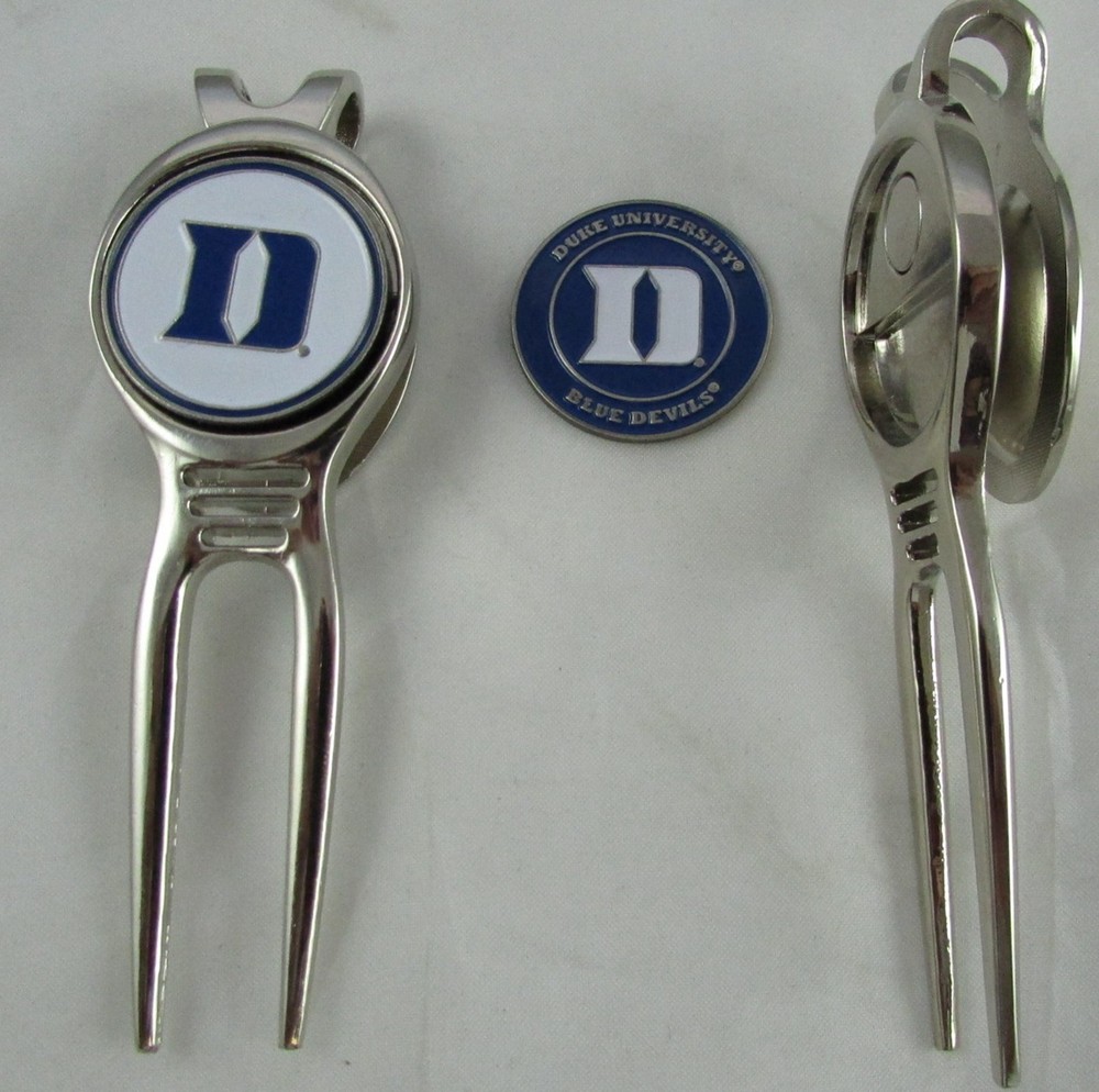 NCAA Golf Divot Repair Tool Beltclip w/ Ballmark Silver Duke Blue Devils