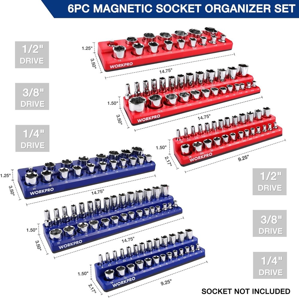 Magnetic Socket Organizer for Standard & Deep Sockets - 6 Trays Included