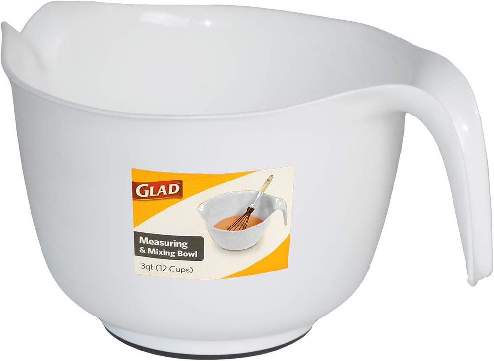 Mixing Bowl with Handle – 3 Quart | Heavy Duty Plastic with Pour Spout and Non-S
