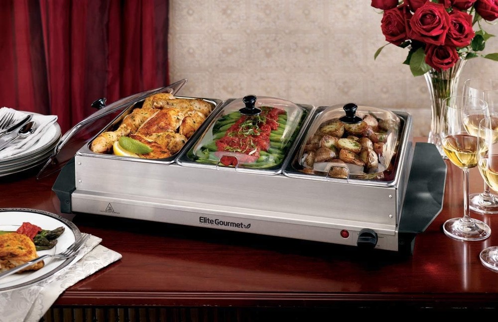 Buffet Server with Clear Lids & Temp Control - 3 Trays, Perfect for Holidays