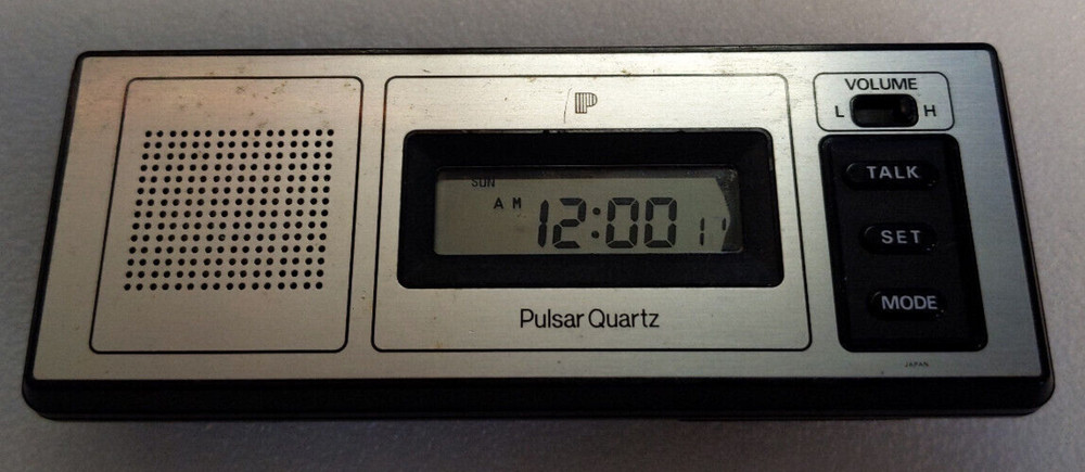 Pulsar Talking Clock  Travel Clock Quartz   slight LCD damage on right Vintage