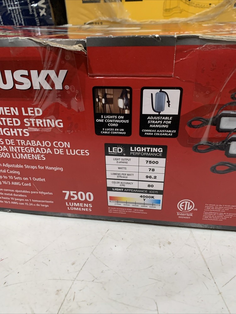 HUSKY 7500-Lumen LED String Light Energy-efficient Work Lights 50 ft. Cord