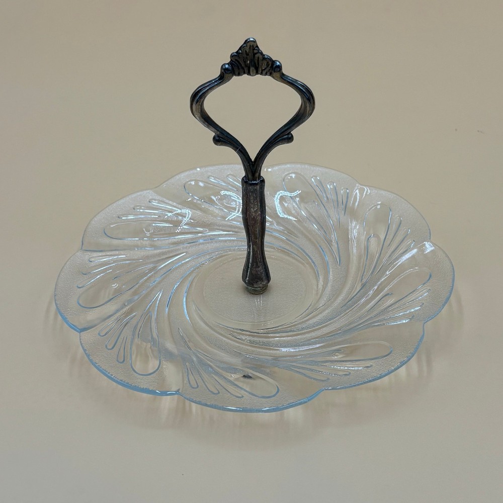 Vintage Glass Serving Dish With Silver Handle