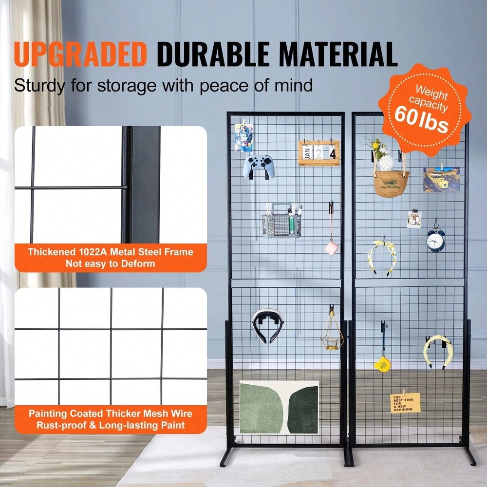 2PK 2x5.6ft Grid Wall Panel Tower Wire Gridwall Display Rack T-Base Stand Hooks