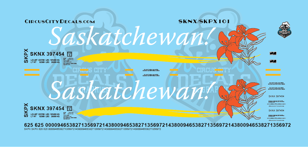 Saskatchewan! Grain Hopper SKNX SKPX Decal Set HO Scale