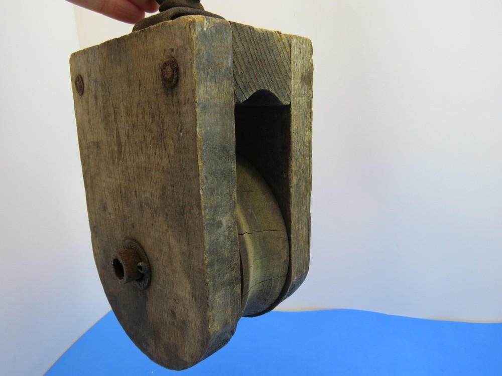 Vintage Large Wood Pulley with Iron Handle