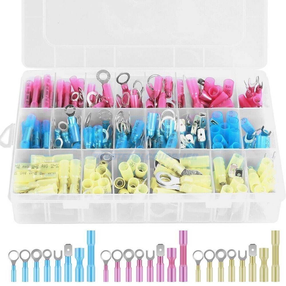250x Heat Shrink Wire Connectors Electrical Ring Fork Spade Crimp Terminals Kit
