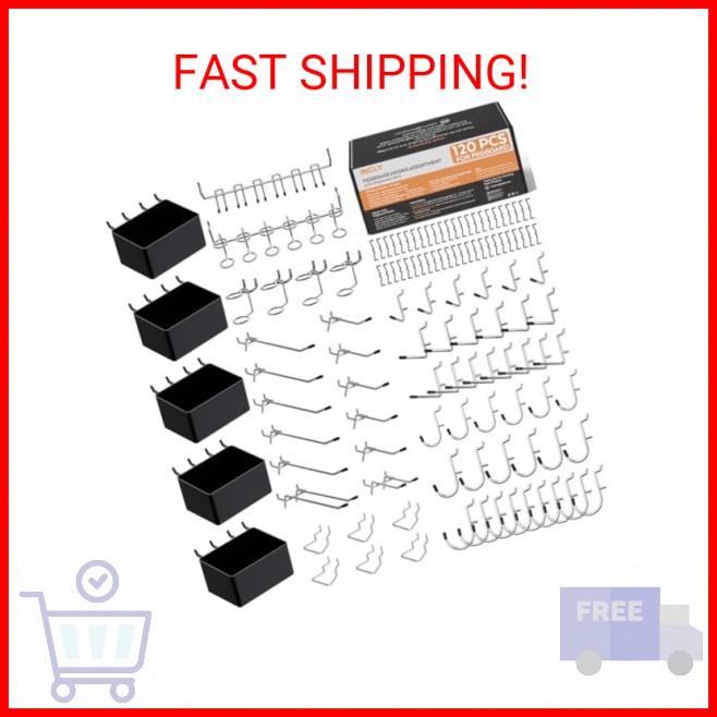 INCLY 120PCS Pegboard Accessories Organizer Kit, Peg Board Hooks Assortment with