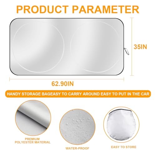 Car Sun Shade Windshield - Foldable Sun Car Window Shield 210T Coated Silver