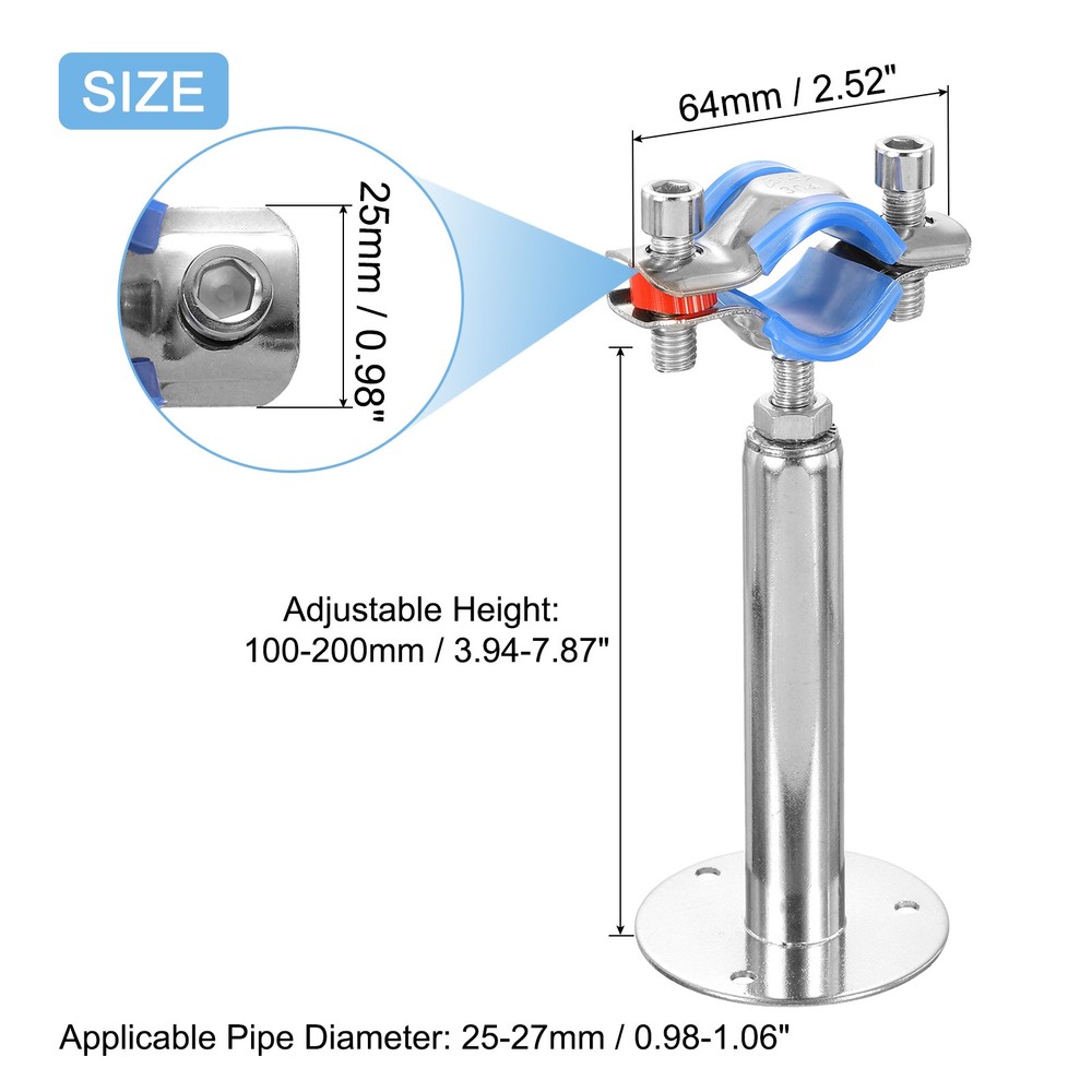 2Pcs Pipe Support, Adjustable Height 100-200mm for OD Pipe 25-27mm