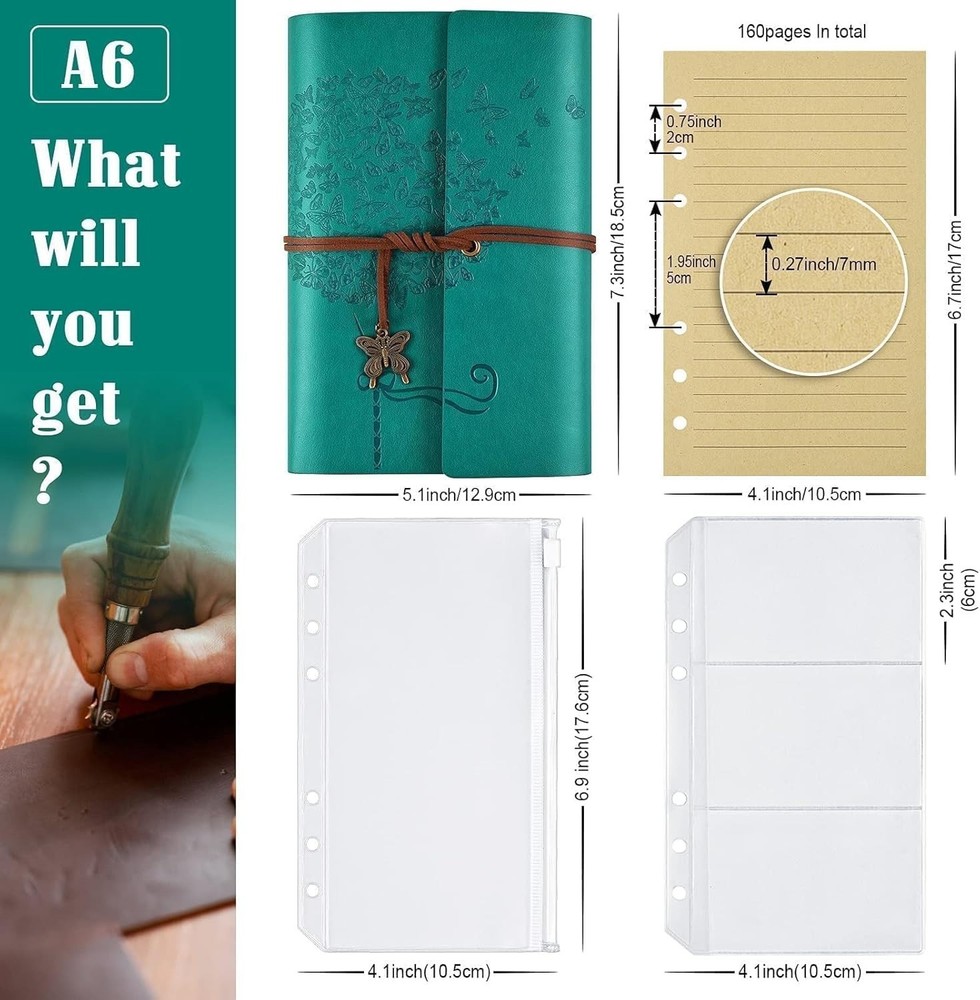 PU Leather Refillable Writing Journal with Dandelion Design, A6 Size