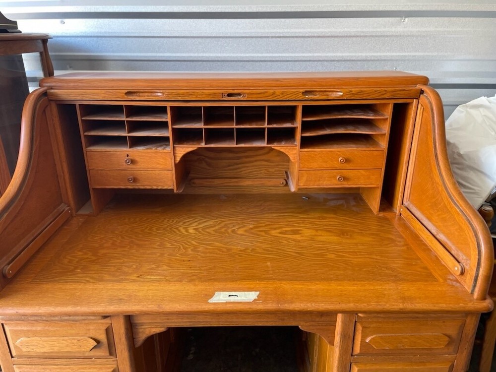 Vintage Solid Oak Roll Top Desk