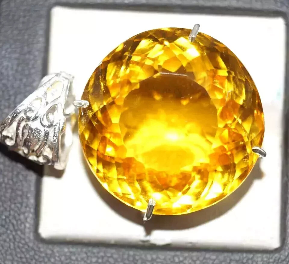 92 Ct+ Certified Natural Topaz 925 Solid Silver Round Pendant Loose Gemstone A+