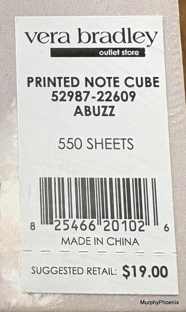 Vera Bradley Printed Note Cube Abuzz 550 Sheets Butterfly & Lady Bug NWT