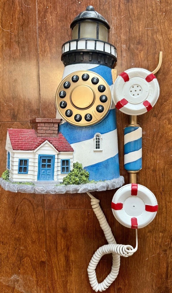 VINTAGE COLLECTIONS ETC. LIGHTHOUSE PUSHBUTTON TELEPHONE W/PEN HOLDER~Untested*