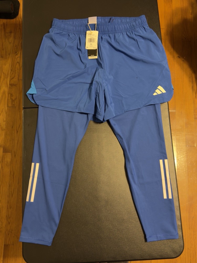 Adidas Compression Pant With Shorts Blue Size XL
