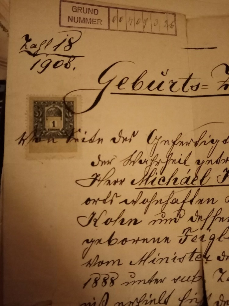 a2c Ephemera 1908 foreign document with franked stamps some wear complete