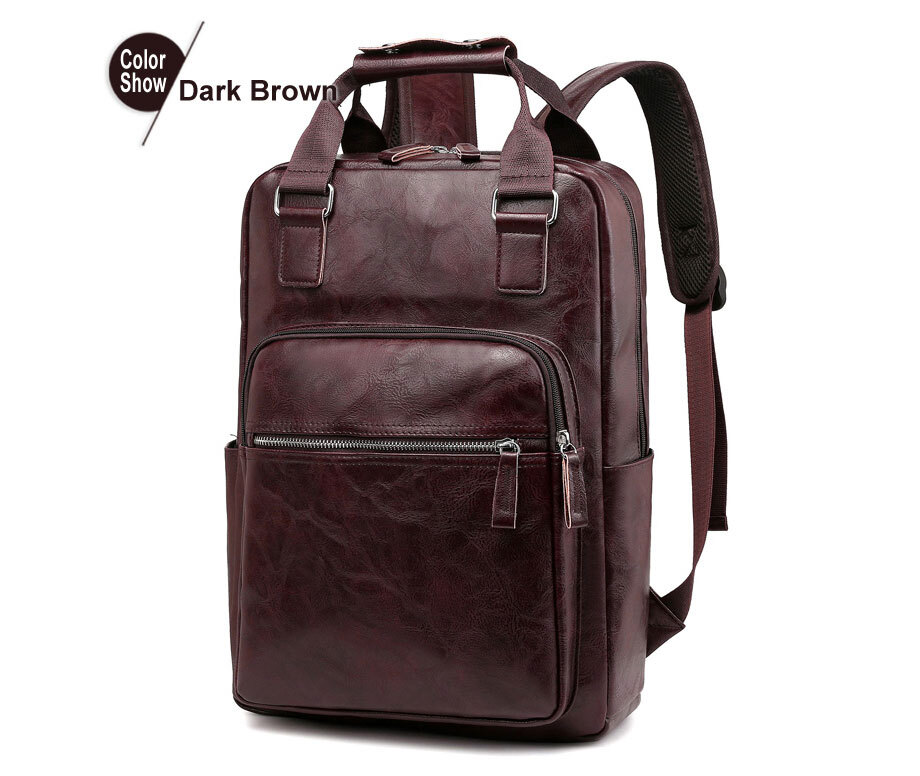 Mens Backpack Leather Laptop Bag Business Working School Bag