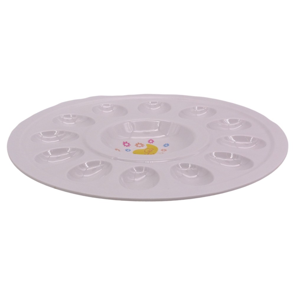 Easter Deviled Egg Serving Platter Plate 12 Egg Tray White Baby Chick 12 inch