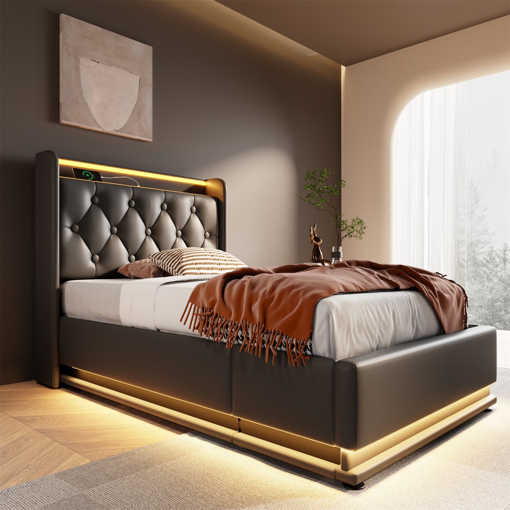 Twin/Full/Queen/King Size Upholstered Platform Bed w/ Hydraulic Storage System