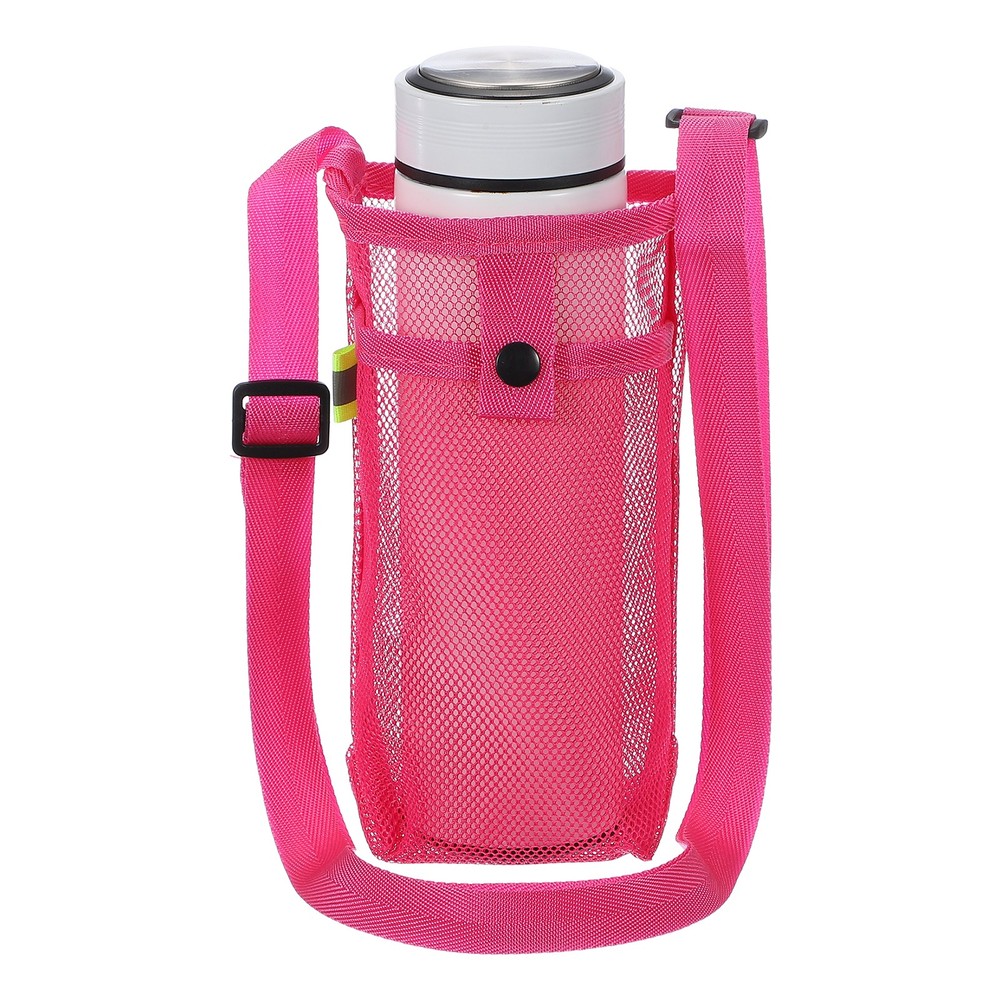 Water Bottle Carrier Mesh Sleeve with Strap, Rose Red