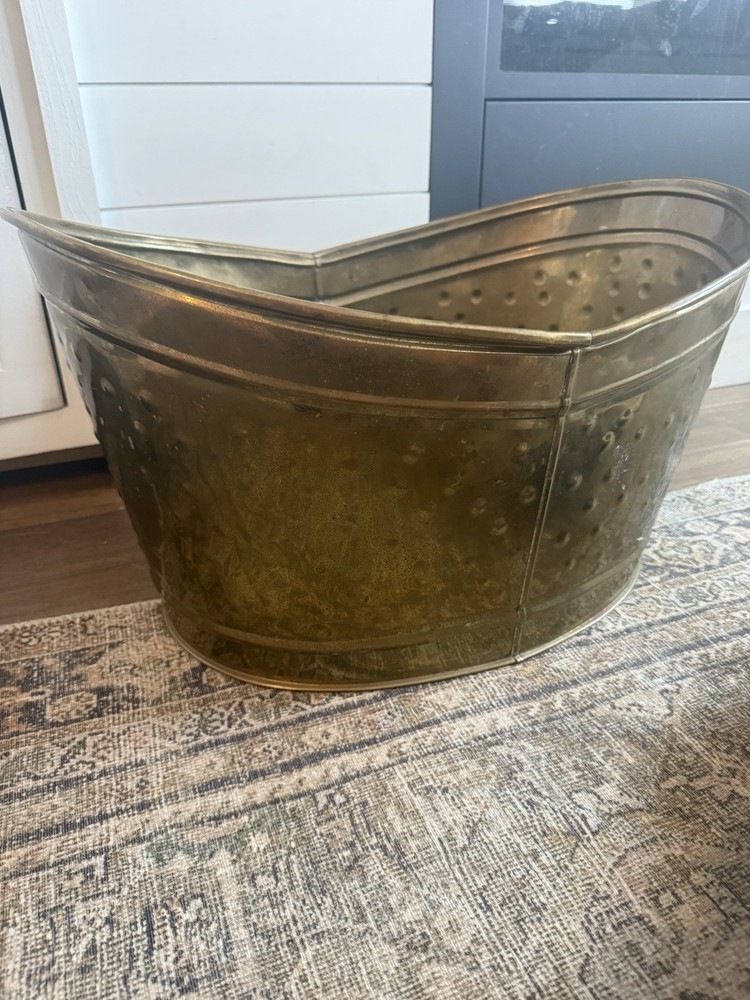 Hammered Brass Coal Hod Vintage Decorative Fireplace Container