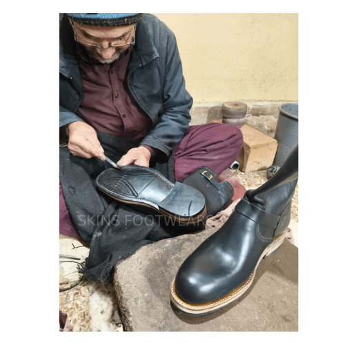Bespoke Men's Black Leather Double Monk Strap Vintage Engineer Motorcycle Boots