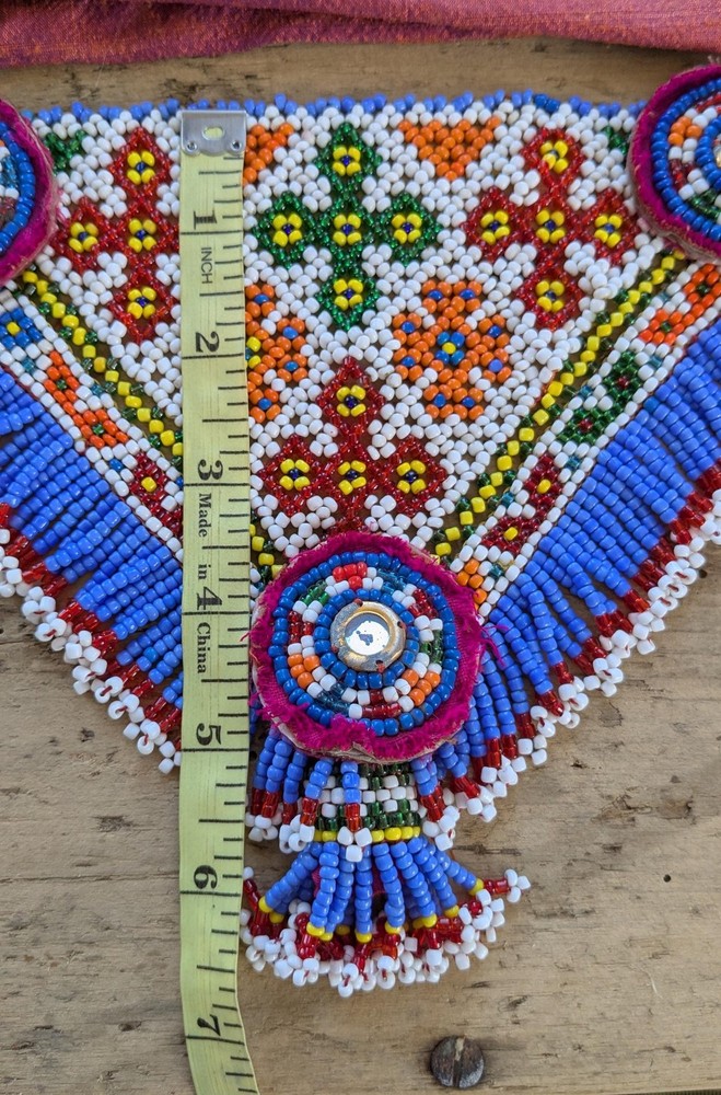 Vintage Kuchi Tribal Beaded Textile Patch Triangular 10.5" x 6.5" (19919)