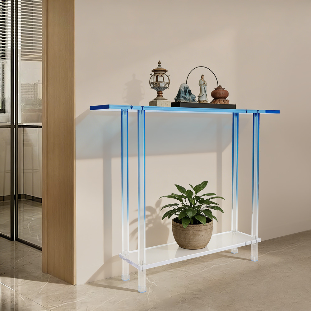 Acrylic Side Table Gradient Clear Blue Entryway Table Narrow Side Table