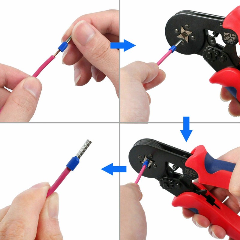 Ratchet Ferrule Crimper Pliers Crimping Tool Cable Electrical Wire Terminals Kit