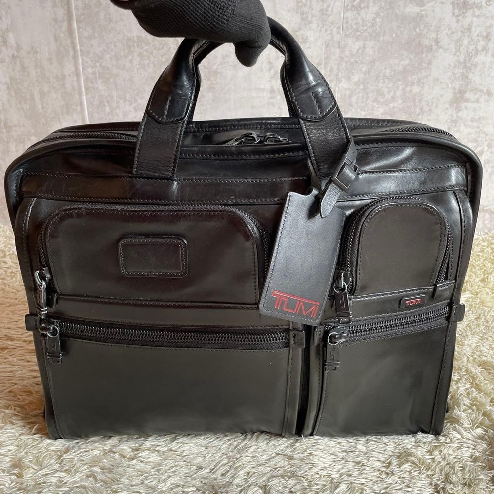 TUMI ALPHA 2 All Leather Business Briefcase 2-Way Black Used