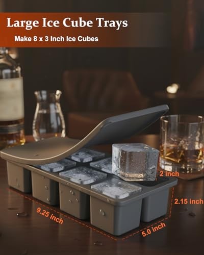 Large Silicone Ice Cube Trays with Lids, Pack Large 3 Black, Grey, Blue 3 Pack