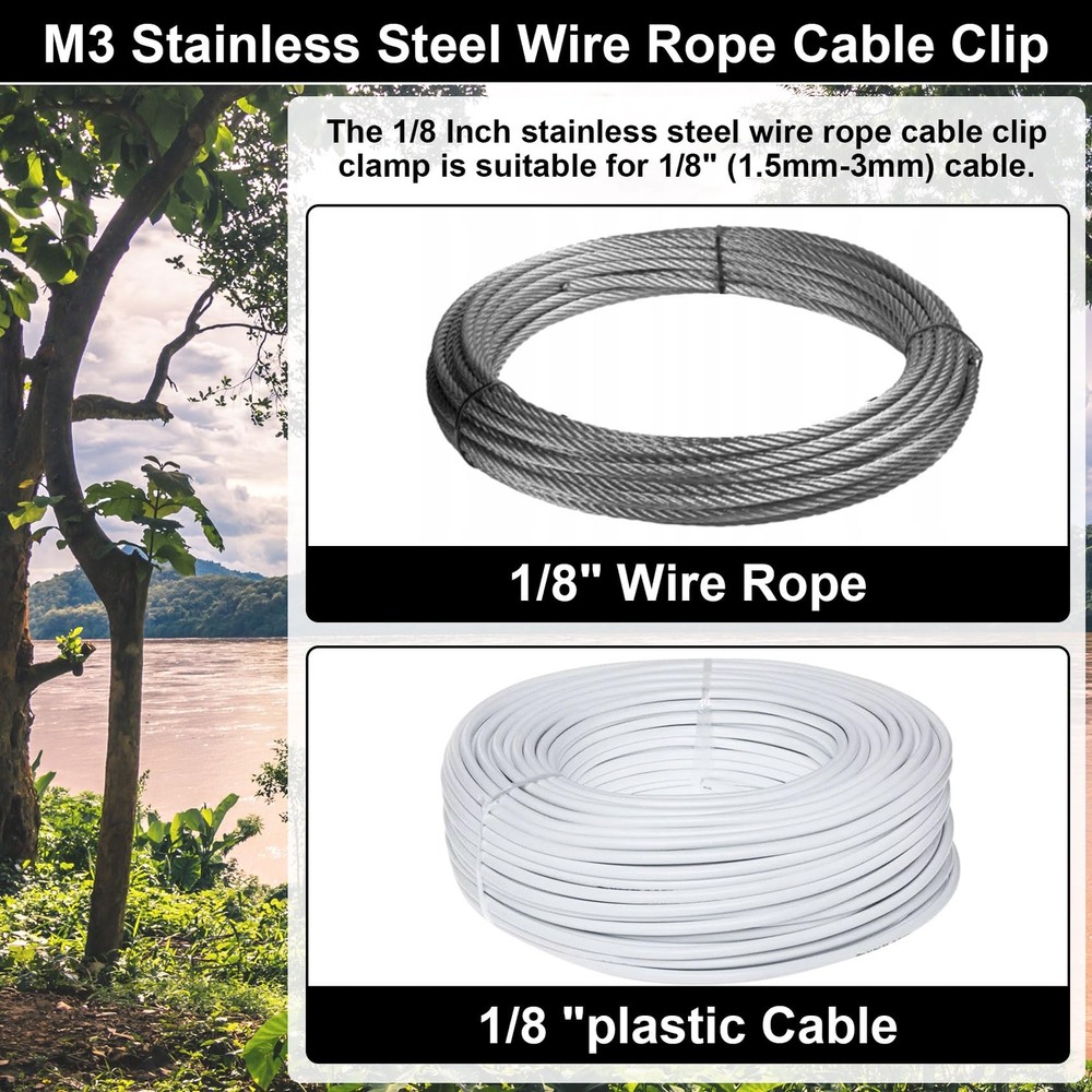 15pcs M3 Wire Rope Clips Stainless Steel Simplex Wire Cable Clasp Single Bolt...