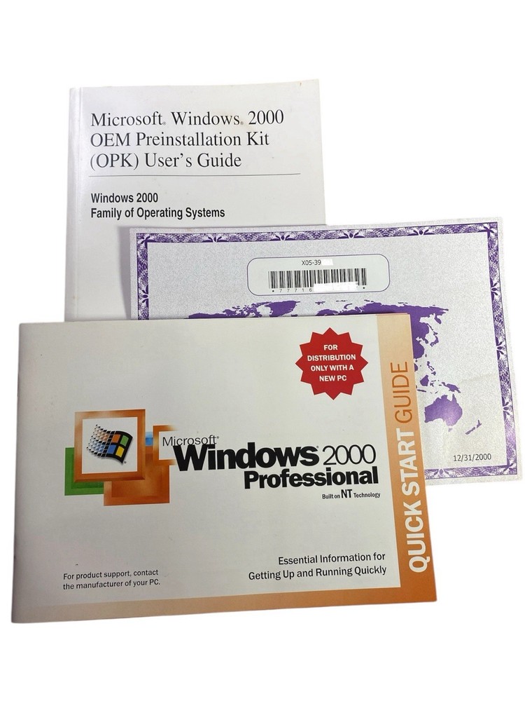 Microsoft Windows 2000 Professional OEM 1-2 CPU SP1 w/ COA CD & Manuals Complete