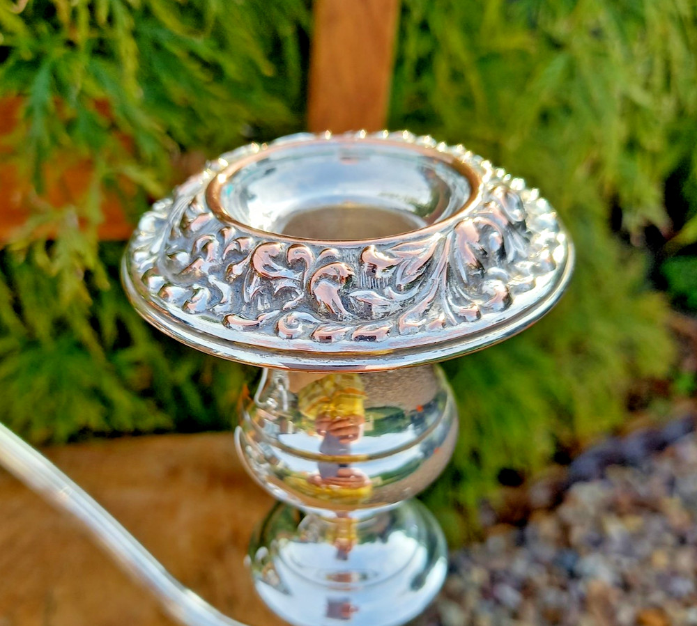 Antique Silver Plate on Copper Three Arm Candelabra