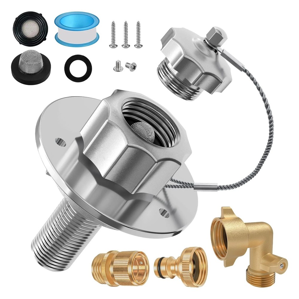 All Metal RV City Water Inlet with Check Valve, RV Water Inlet Replacement, A...