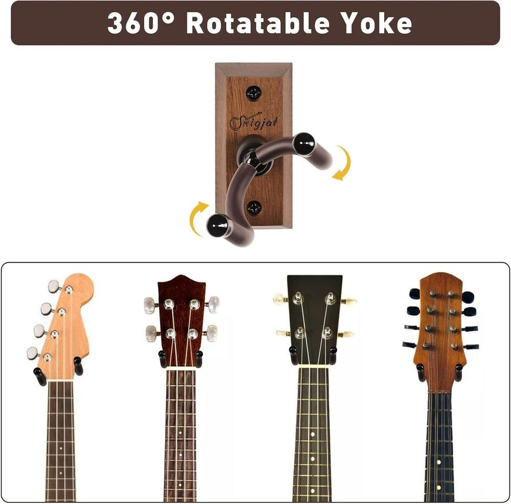 Ukulele Wall Mount Hanger, 2 Pack Classical Black Walnut U-Shaped Ukulele Wall M