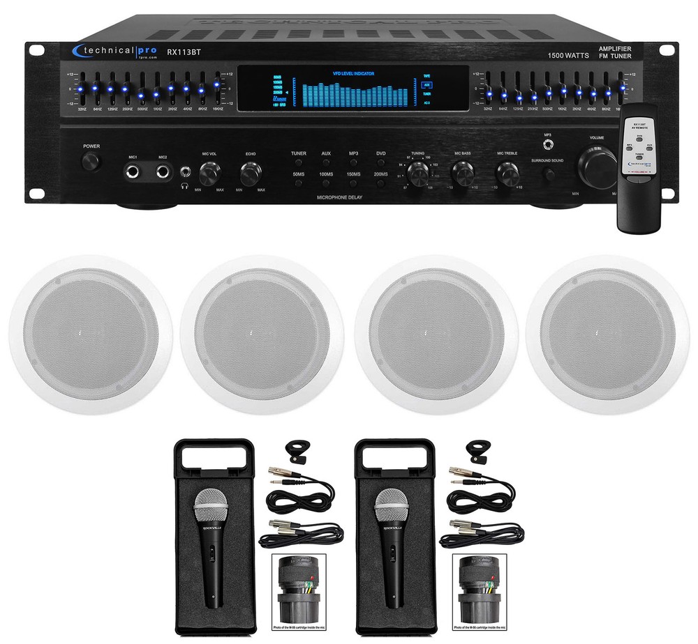 Technical Pro 1500 Watt Home Karaoke Machine System+(4) 6.5" Ceiling Speakers