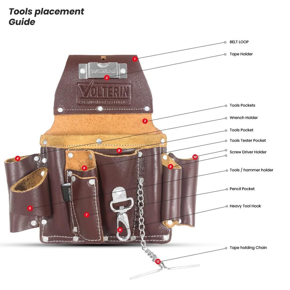 Leather Electrician Tool Pouch | 8 Pockets Tool Bag , Essential Work Apron