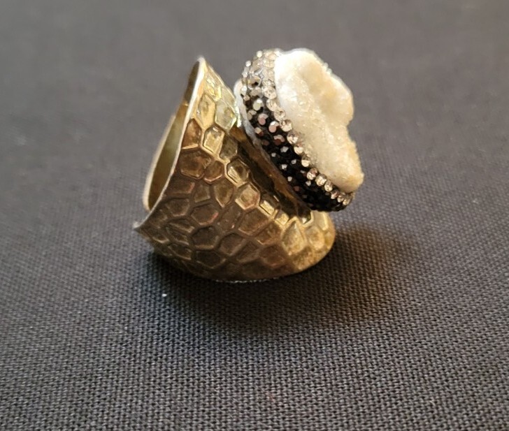 Vintage Pure Silver Plate Druzy Quartz Ring