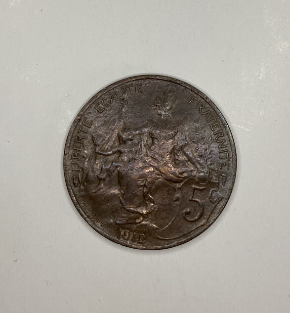 France 5 Centimes 1912 - Lovely Condition