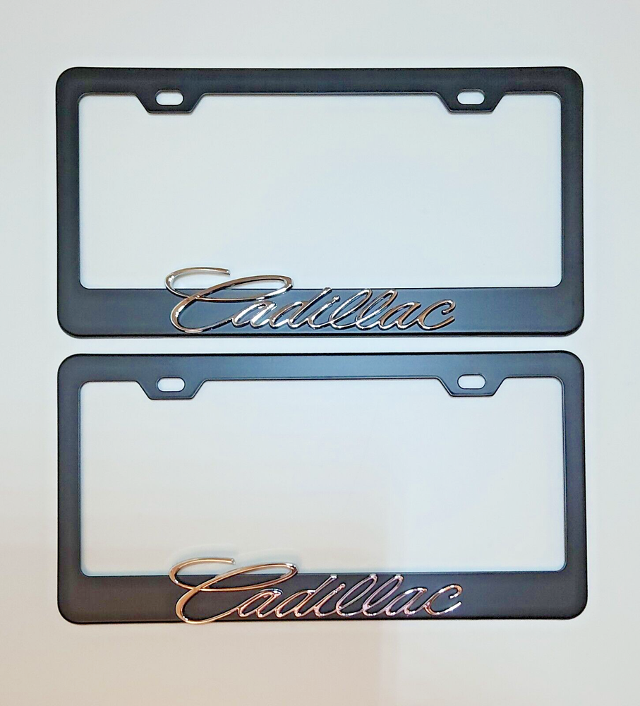 2 pcs Black License Plate Frame for 3D Cadillac Logo