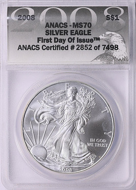 2008 - P - ANACS - MS70 - $1 Silver Eagle [B-1]