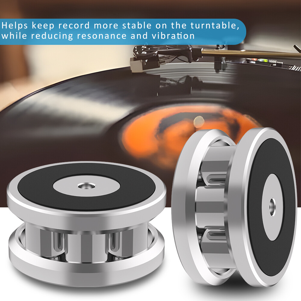 Rotary disc vinyl weight stabilizer with adjustable disc clamp damper-
