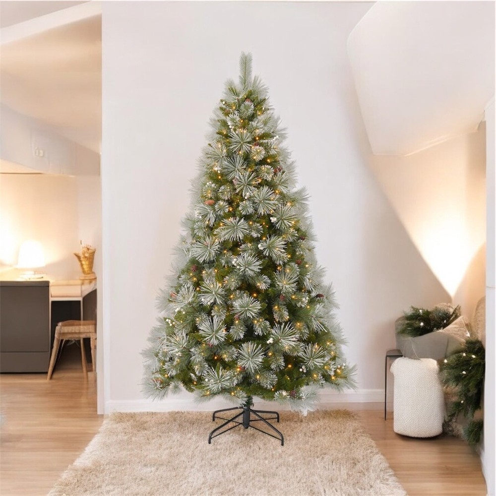 6ft Pre-Lit Glistening Mountain Pine Christmas Tree - LED Lights, Easy Setup