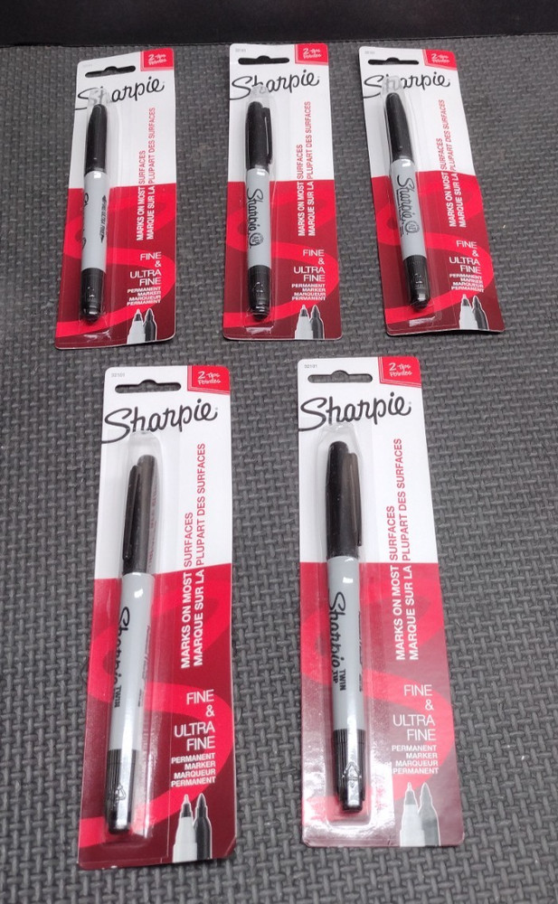 5 PK Sharpie Twin Tip Fine Point and Ultra Fine Point Permanent Markers Black