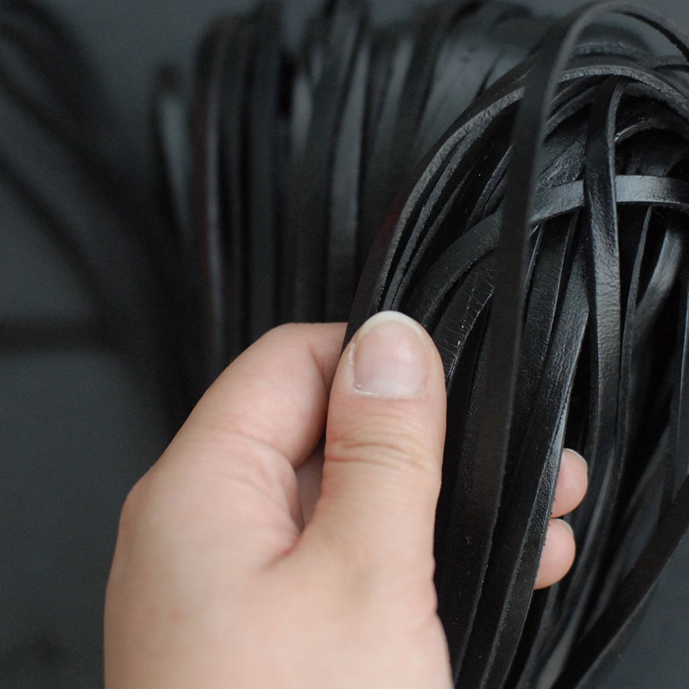 Flat Cow Real Leather Finding Cord String Lace Rope Natural / Black / Coffee