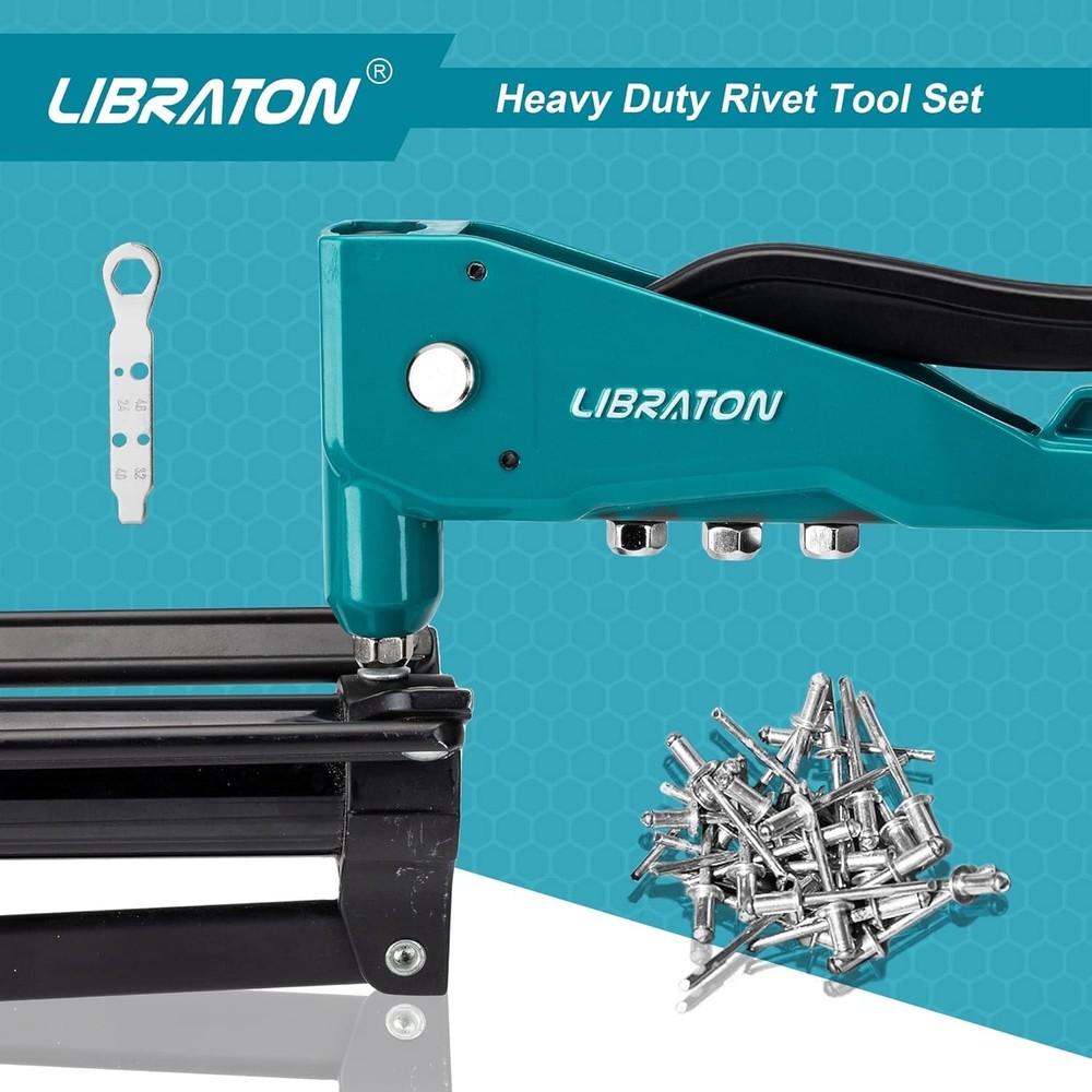 Professional Pop Rivet Gun with 4 Interchangeable Heads & 110 Versatile Rivets