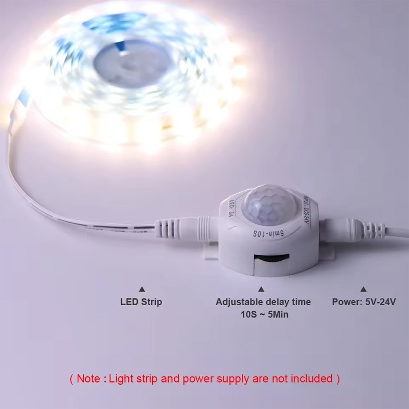 DC 5V-24V 3A PIR Motion Sensor Light Switch IR Detector Time Delay for LED Strip
